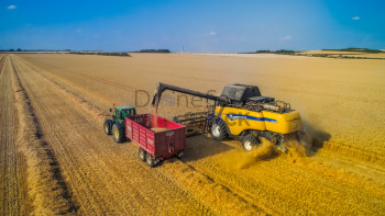 Combine Farm Harvest In The Summer